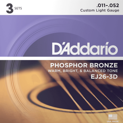 D'Addario Acoustic Guitar String Set 3D 11-52 Custom Light Phosphor Bronze — view 5