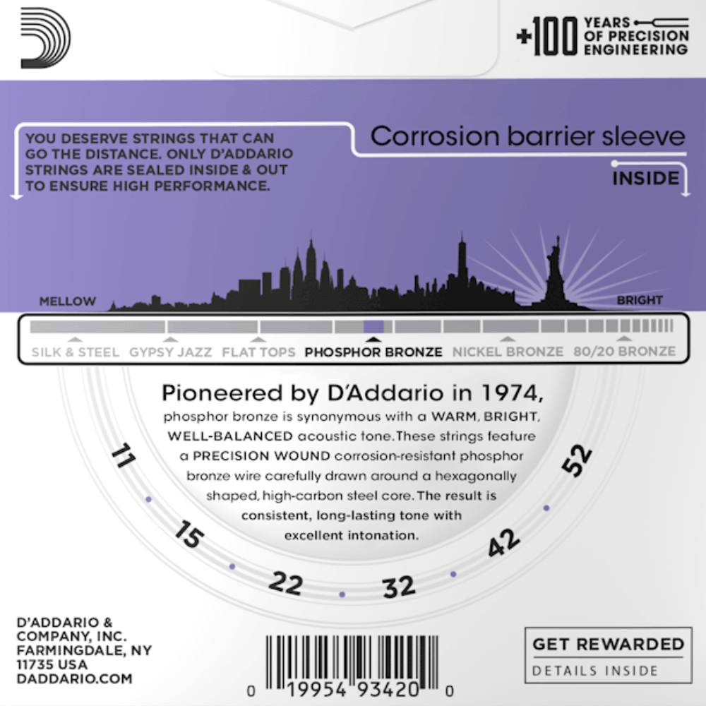 D'Addario Acoustic Guitar String Set 3D 11-52 Custom Light Phosphor Bronze — view 6