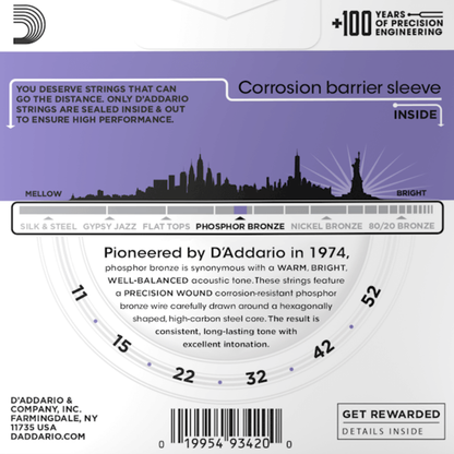 D'Addario Acoustic Guitar String Set 3D 11-52 Custom Light Phosphor Bronze — view 6