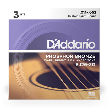 D'Addario Acoustic Guitar String Set 3D 11-52 Custom Light Phosphor Bronze — view 2