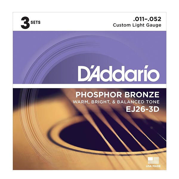 D'Addario Acoustic Guitar String Set 3D 11-52 Custom Light Phosphor Bronze — view 4
