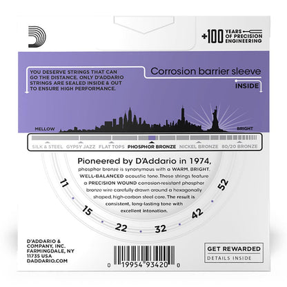 D'Addario Acoustic Guitar String Set 3D 11-52 Custom Light Phosphor Bronze — view 3
