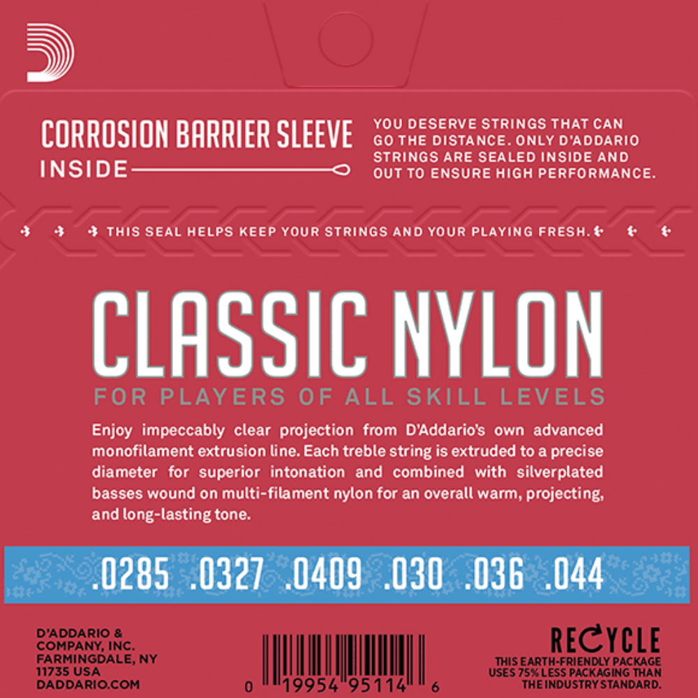 D'Addario EJ27H Hard Tension Nylon Classical Guitar Strings, Full Scale, Tie-End, 6 Strings, Clear Nylon Trebles, Silver-Plated Copper Wound Basses — view 4