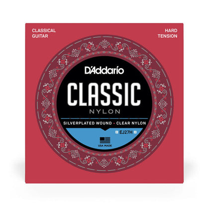 D'Addario EJ27H Hard Tension Nylon Classical Guitar Strings, Full Scale, Tie-End, 6 Strings, Clear Nylon Trebles, Silver-Plated Copper Wound Basses — view 6