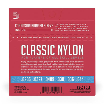 D'Addario EJ27H Hard Tension Nylon Classical Guitar Strings, Full Scale, Tie-End, 6 Strings, Clear Nylon Trebles, Silver-Plated Copper Wound Basses — view 2
