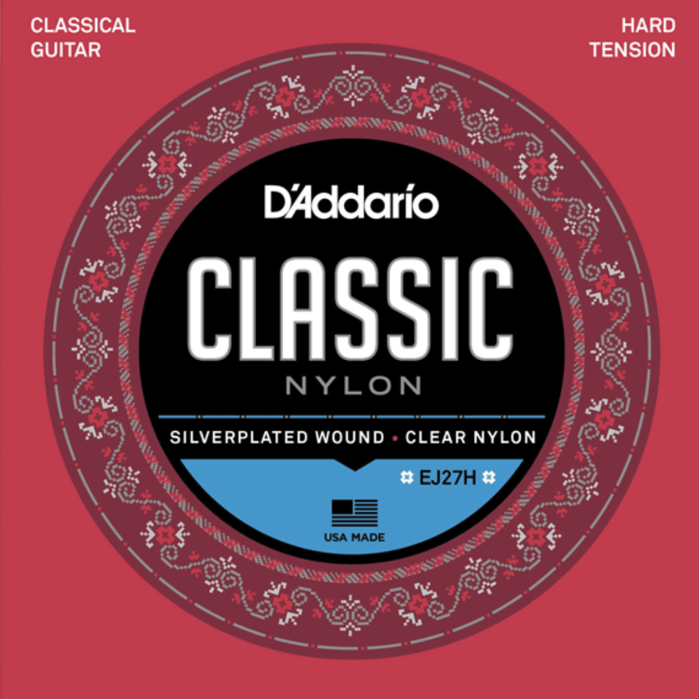 D'Addario EJ27H Hard Tension Nylon Classical Guitar Strings, Full Scale, Tie-End, 6 Strings, Clear Nylon Trebles, Silver-Plated Copper Wound Basses — view 3