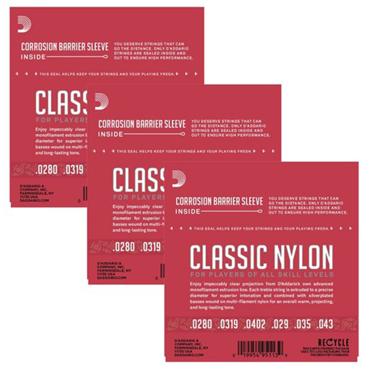 D'Addario EJ27N-3D Normal Tension Nylon Classical Strings 3 Pack — view 2