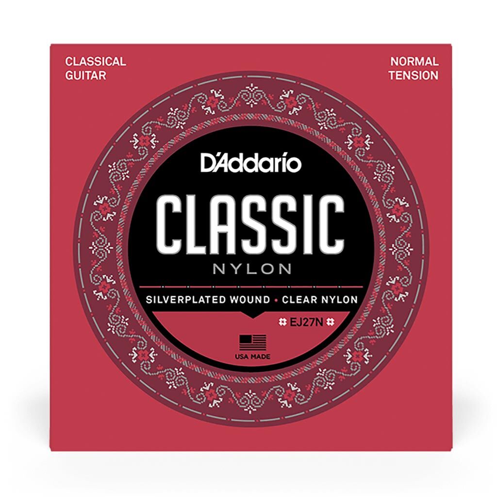 D'Addario EJ27N Normal Tension Nylon Classical Guitar Strings - 6 String Set, Full Scale, Tie-End, Uncoated, Beginner Friendly