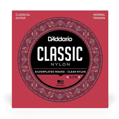 D'Addario EJ27N Normal Tension Nylon Classical Guitar Strings - 6 String Set, Full Scale, Tie-End, Uncoated, Beginner Friendly