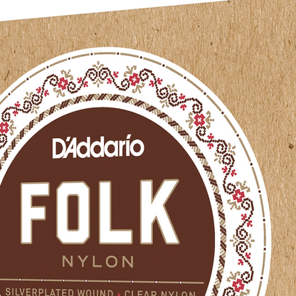 D'Addario Folk Nylon Acoustic Guitar Strings Set with Ball Ends, 6 Strings, Silver-Wound Bass, Clear Nylon Trebles — view 3