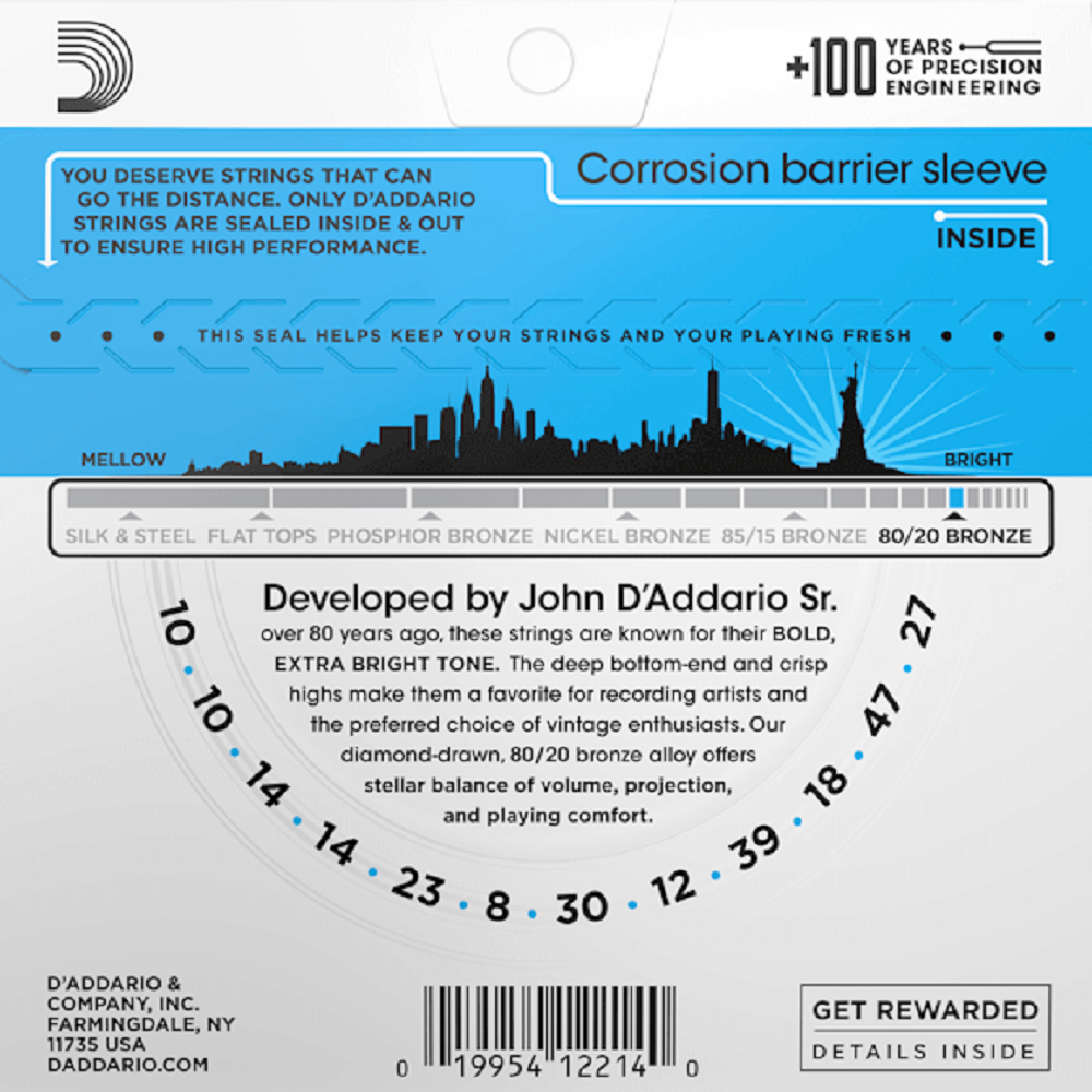 D'Addario 80/20 Bronze Acoustic Guitar Strings 12-String Set 10-47 Light — view 2