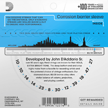 D'Addario 80/20 Bronze Acoustic Guitar Strings 12-String Set 10-47 Light — view 2