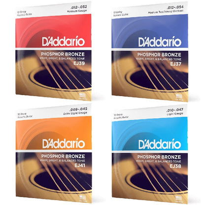 D'Addario 12-54 Phosphor Bronze Acoustic Guitar String Set Medium Top/Heavy Bottom