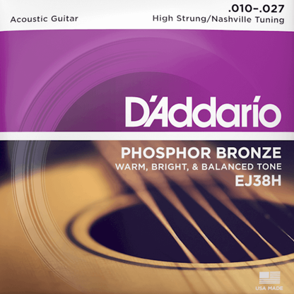 D'Addario EJ38H Nashville Tuning Acoustic Guitar String Set PH/BR 10-27 — view 3