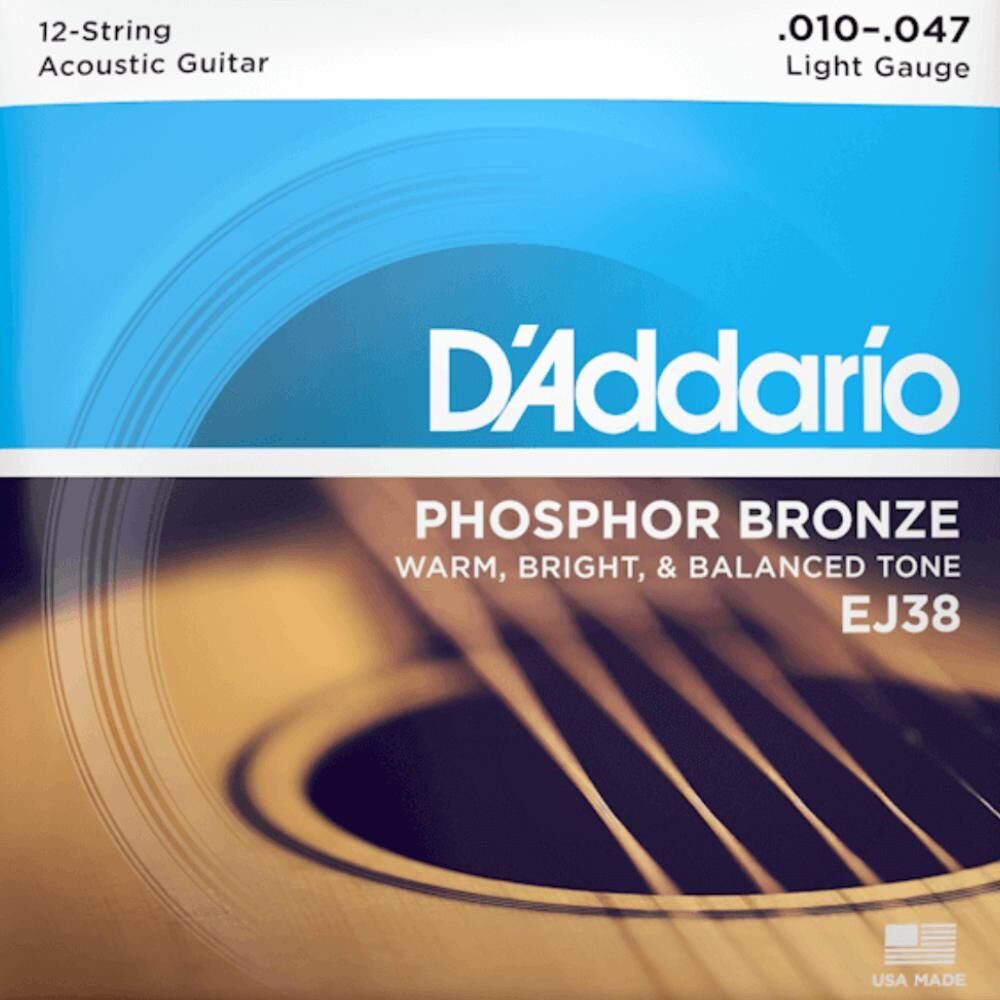 D'Addario Acoustic Guitar 12 String Set EJ38 10-47 Phosphor Bronze Extra Light Gauge — view 3