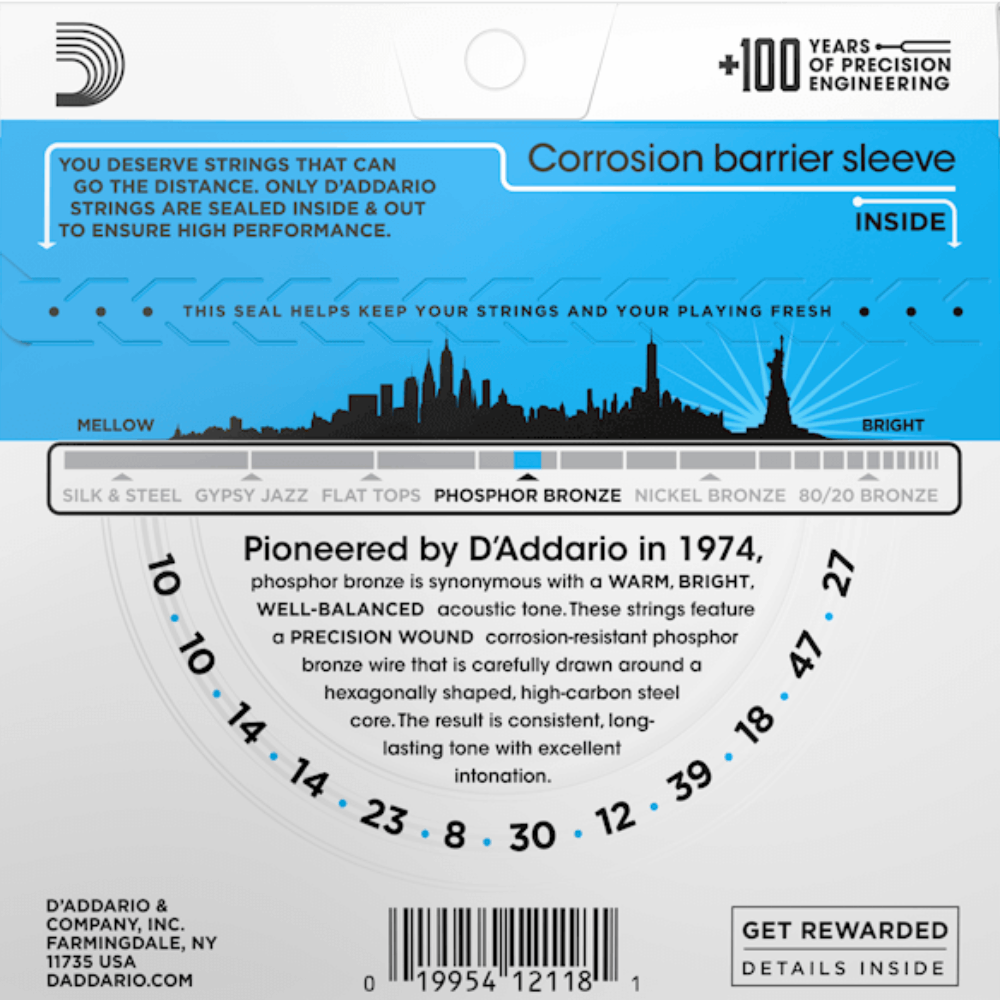 D'Addario Acoustic Guitar 12 String Set EJ38 10-47 Phosphor Bronze Extra Light Gauge — view 4