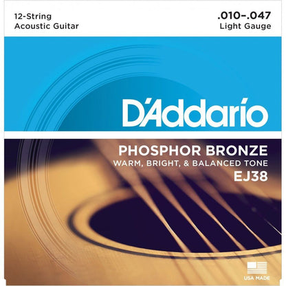 D'Addario Acoustic Guitar 12 String Set EJ38 10-47 Phosphor Bronze Extra Light Gauge — view 6