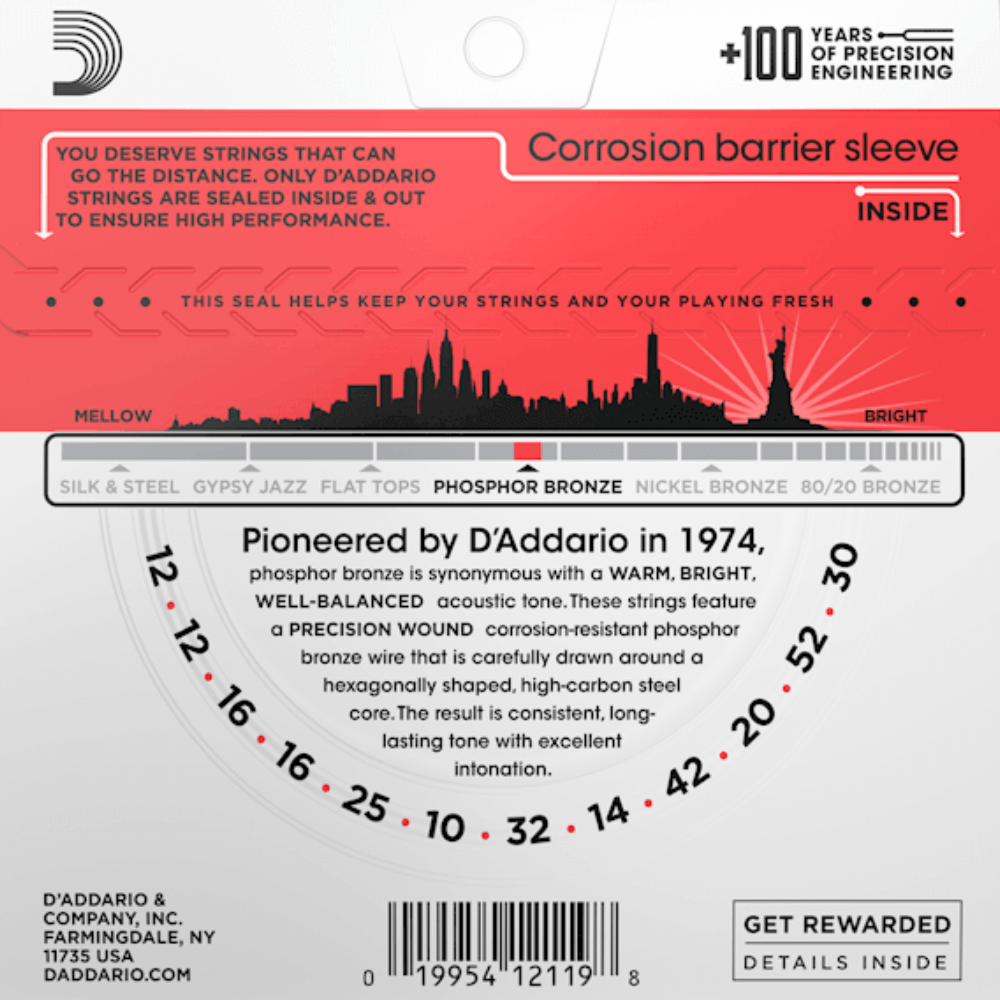 D'Addario Phosphor Bronze Acoustic Guitar Strings 12-52 Medium 12-String Set EJ39 — view 3