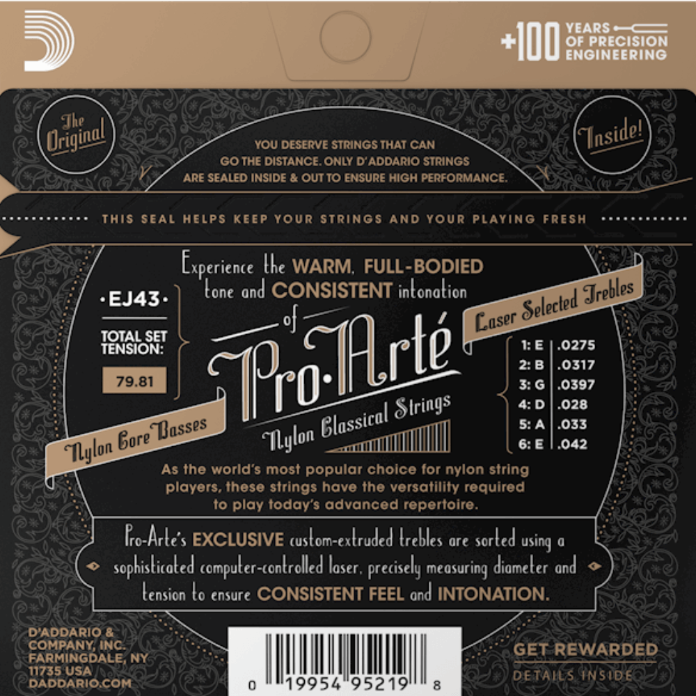 D'Addario Pro-Arté Nylon Core Classical Guitar Strings Set - Normal Tension, Laser-Sorted Trebles, Silver-Plated Basses, Made in USA — view 6