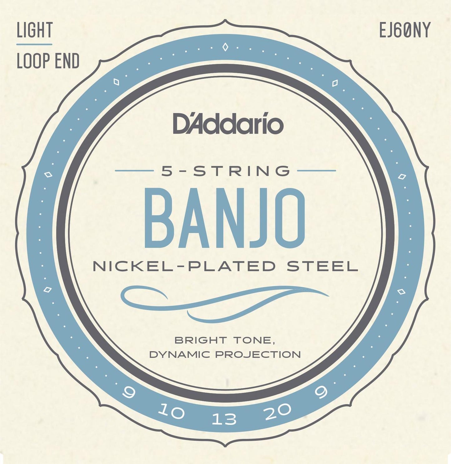 D'Addario EJ60NY 5-String Banjo Strings, NY Steel, Light 9-20