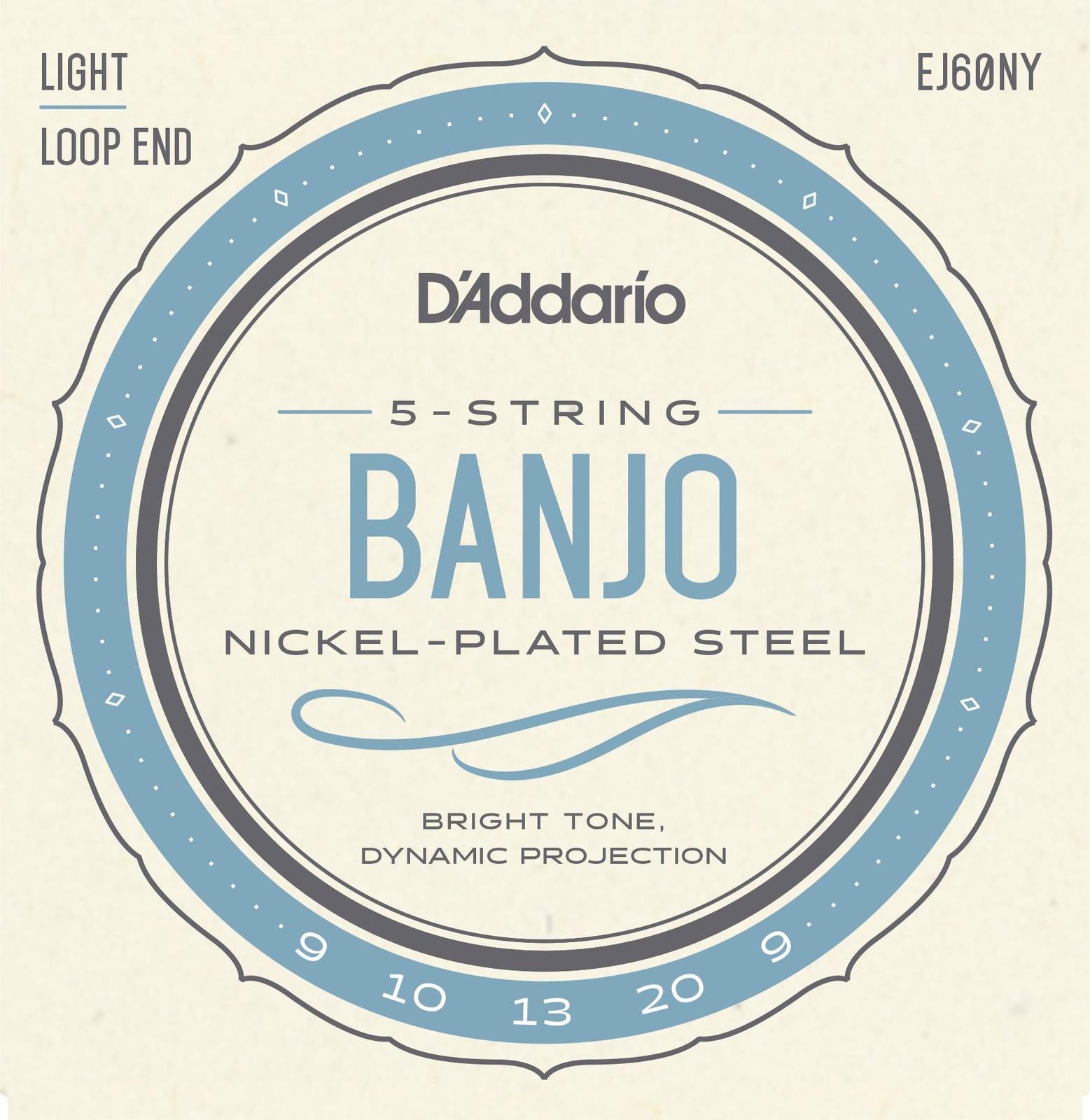 D'Addario EJ60NY 5-String Banjo Strings, NY Steel, Light 9-20