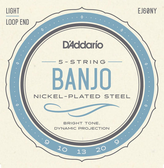 D'Addario EJ60NY 5-String Banjo Strings, NY Steel, Light 9-20