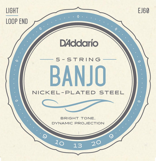 D'Addario EJ60+ 5-String Banjo Strings, Nickel, Light Plus, 9.5-20