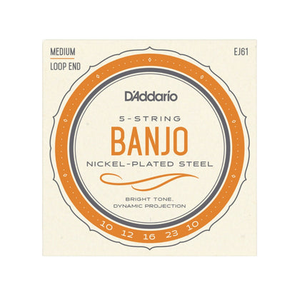 D'Addario EJ61 5-String Banjo Strings Set Nickel Wound 10-23 Med
