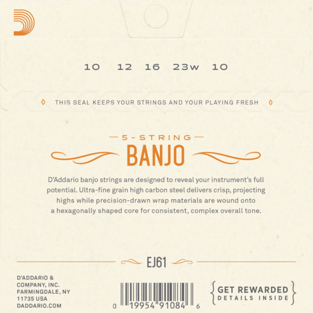 D'Addario EJ61 5-String Banjo Strings Set Nickel Wound 10-23 Med — view 5