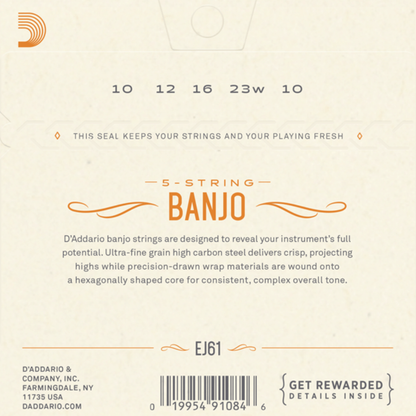 D'Addario EJ61 5-String Banjo Strings Set Nickel Wound 10-23 Med — view 5