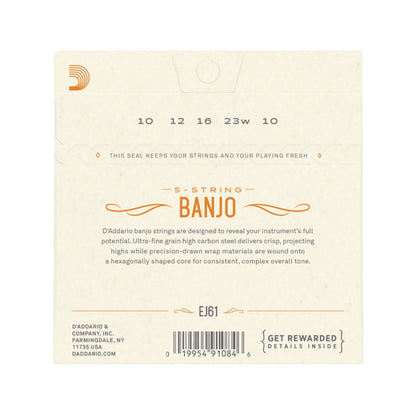 D'Addario EJ61 5-String Banjo Strings Set Nickel Wound 10-23 Med — view 2