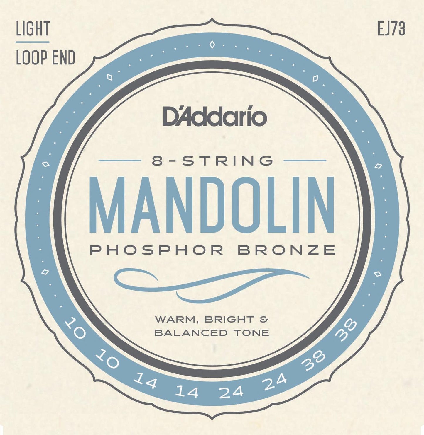 D'Addario EJ73 Mandolin Strings, Phosphor Bronze, Light, 10-38