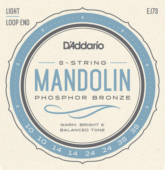 D'Addario EJ73 Mandolin Strings, Phosphor Bronze, Light, 10-38