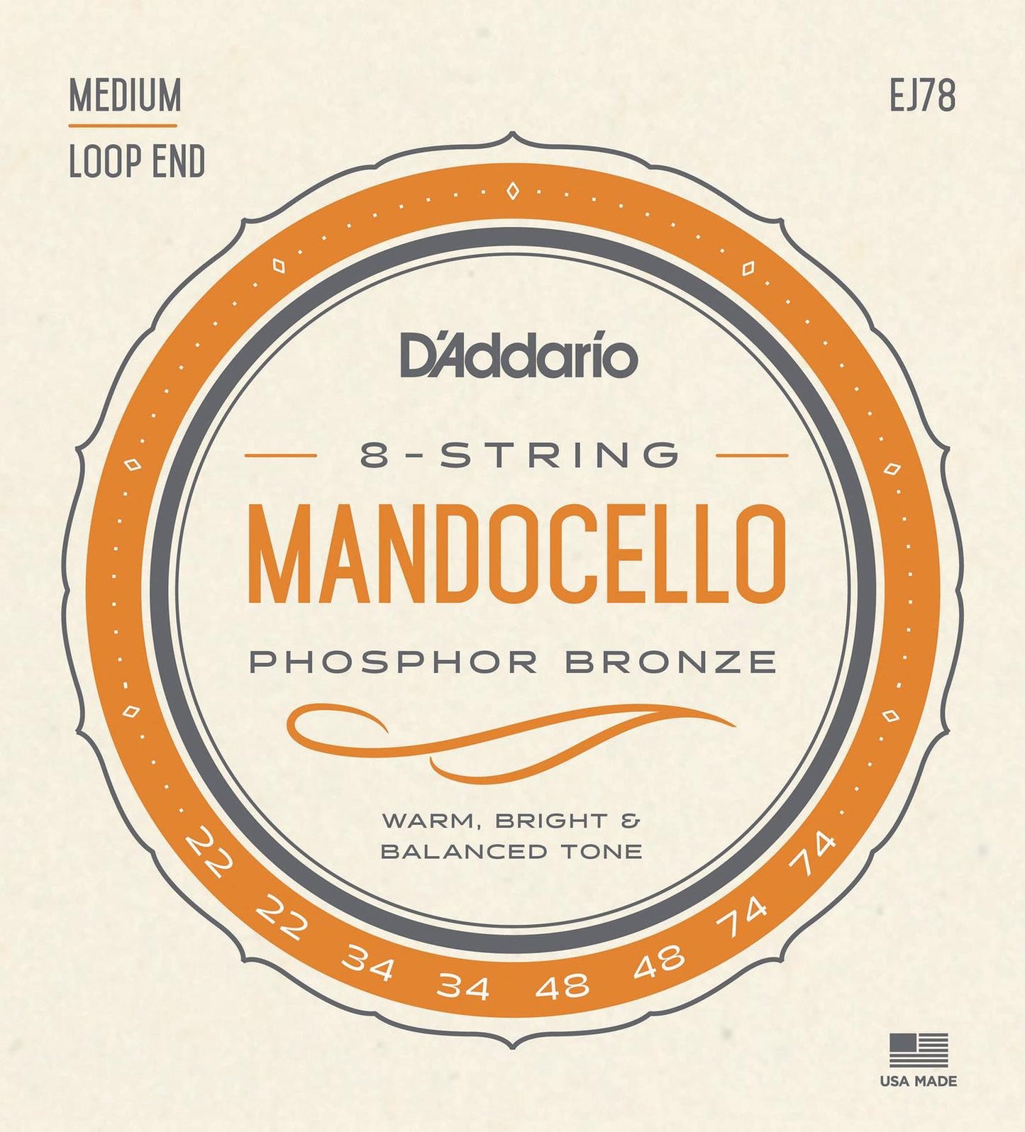 D'Addario J78 Phosphor Bronze Mandocello Strings, 22-74