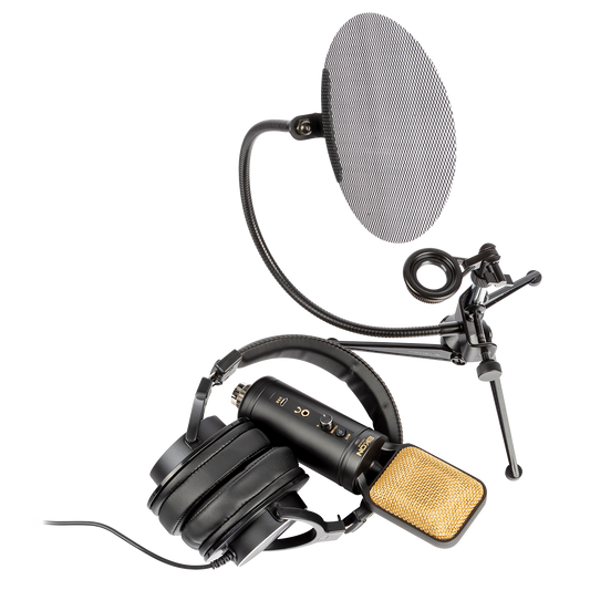 Eikon EKSBTWO Advanced Home Recording Bundle with ECM14USB Microphone, EH800 Headphones, Desktop Stand, and Pop Filter