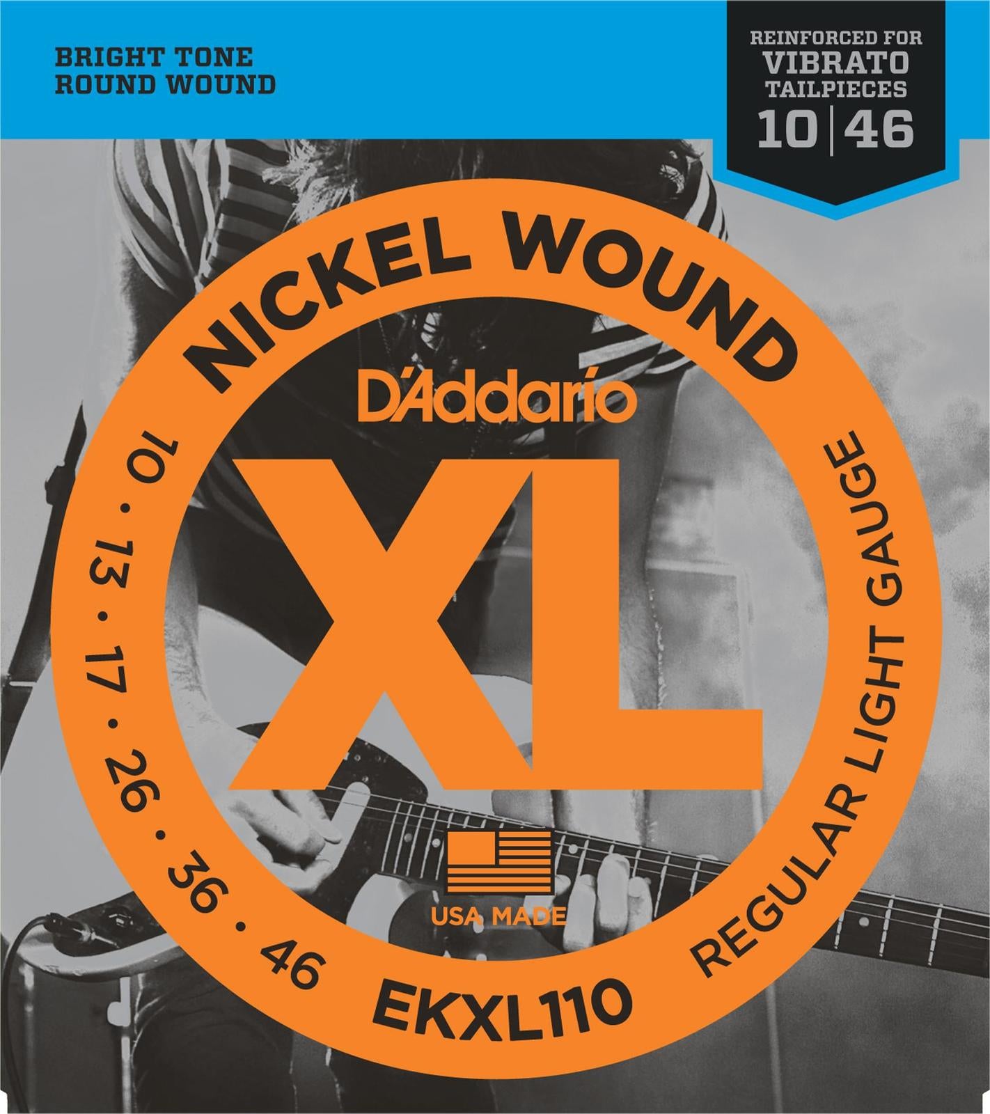 D'Addario EKXL110 Nickel Wound Electric Guitar Strings, Regular Light, Reinforced, 10-46