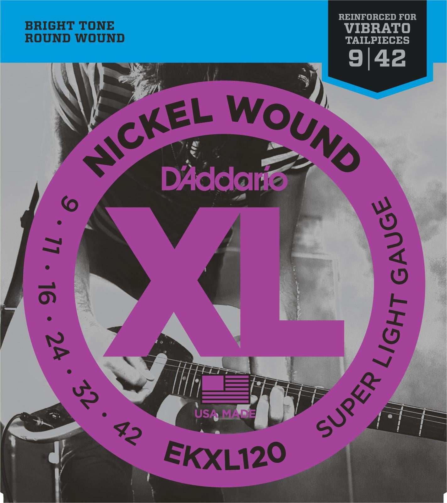 D'Addario EKXL120 Nickel Wound Electric Guitar Strings, Super Light, Reinforced, 9-42