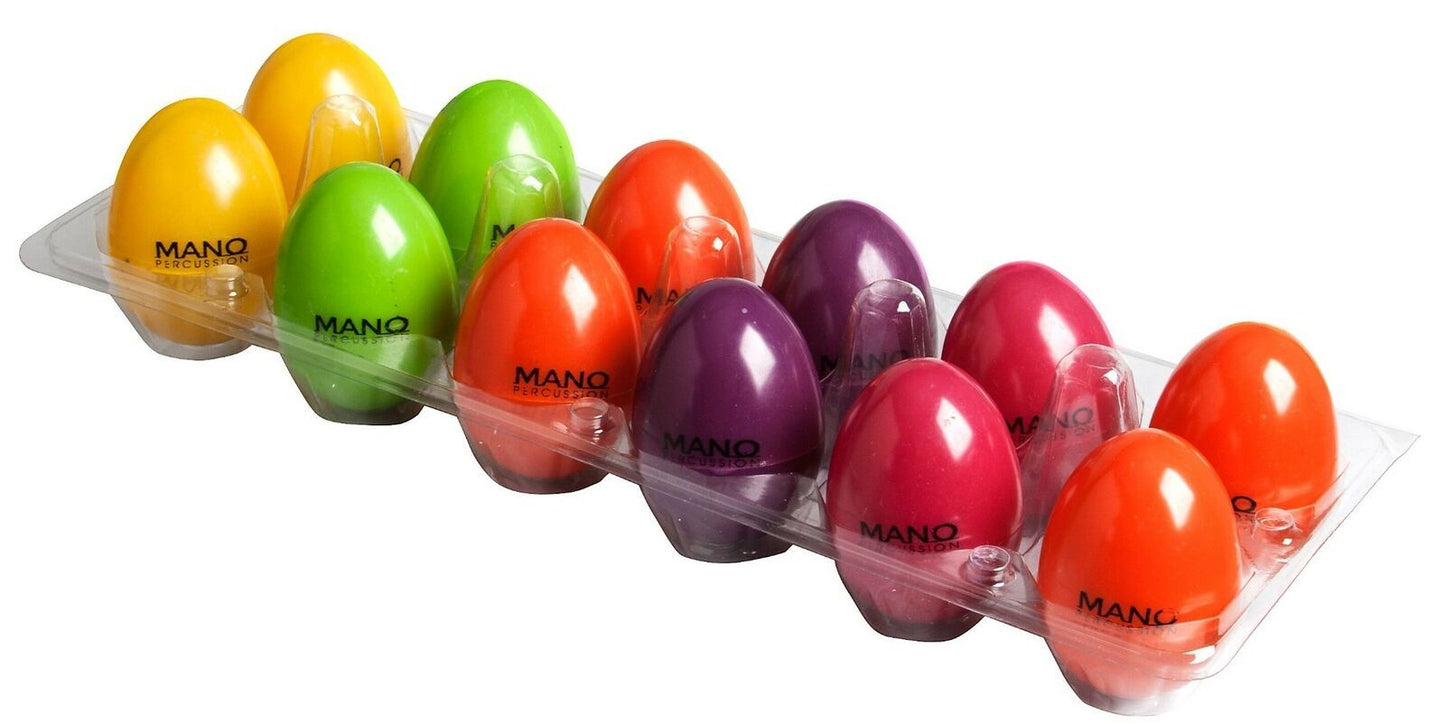 12 x MANO PERCUSSION Maracas Egg Shakers 6 Colours  Yellow Purple Green