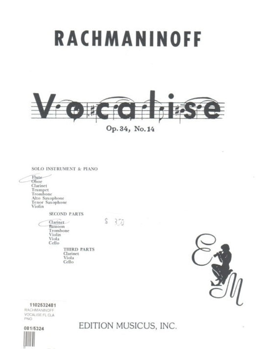 Vocalise Op 34 No 14  Fl Cla Piano