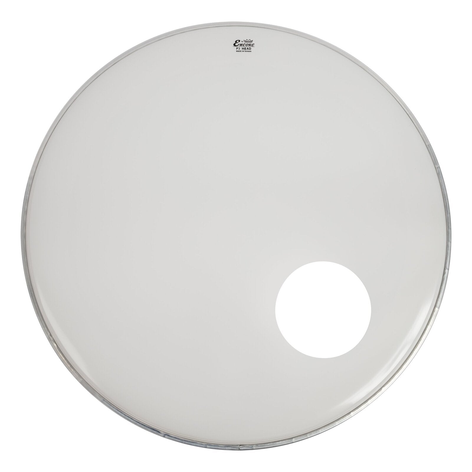 REMO ENCORE POWERSTROKE 3 White 22" Bass Drum head with 5" offset hole. Smooth White.