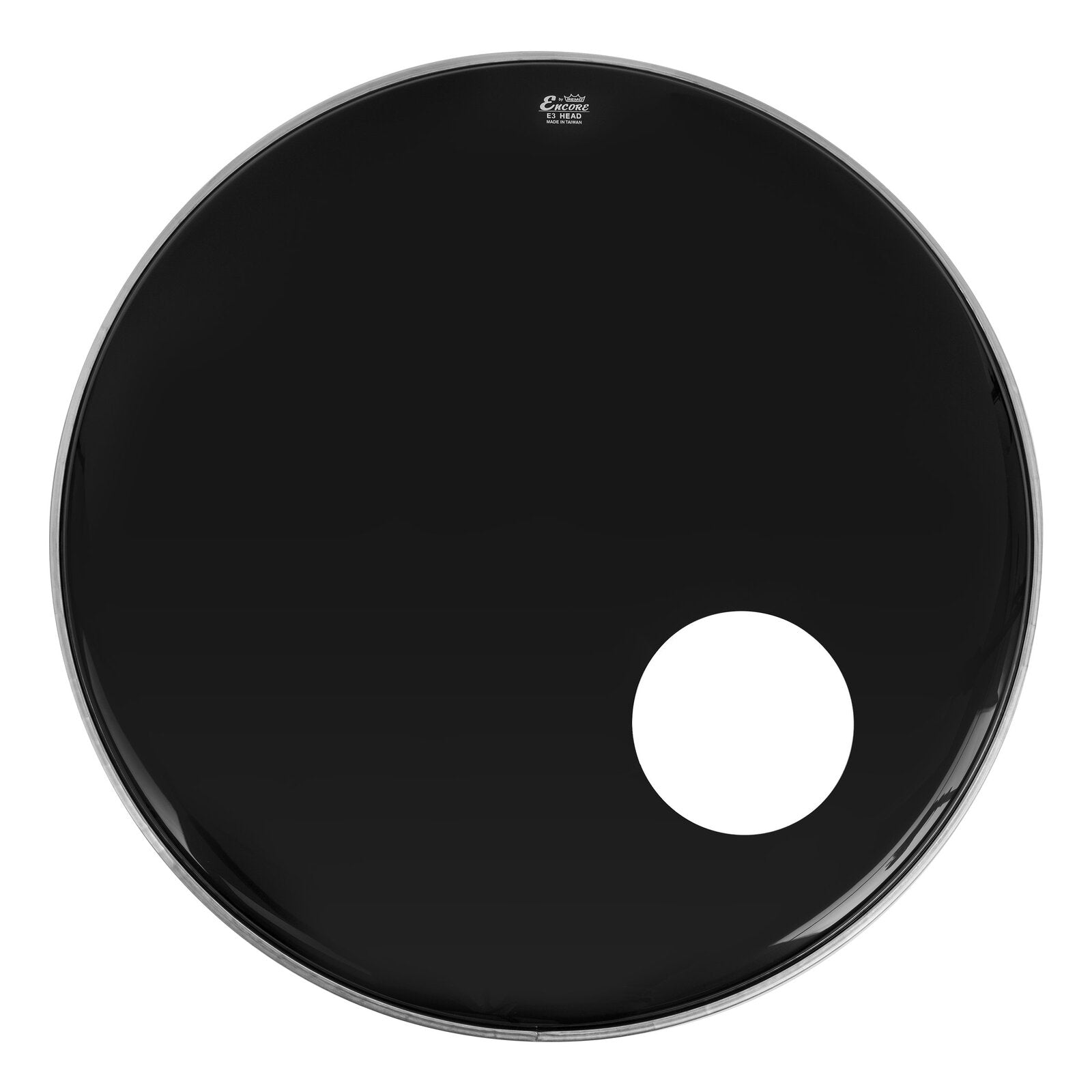 REMO ENCORE POWERSTROKE 3 Black 22" Bass Drum head with 5" offset hole. Ebony.