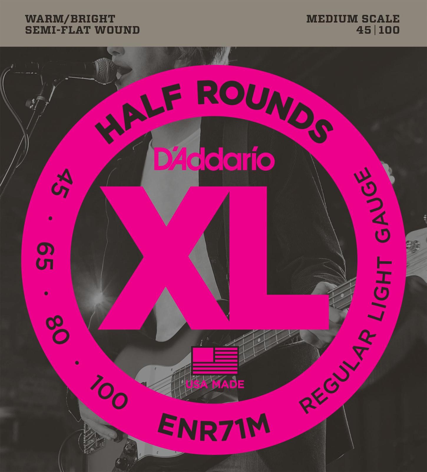 D'Addario ENR71M Half Round Bass Guitar Strings, Regular Light, 45-100, Medium Scale