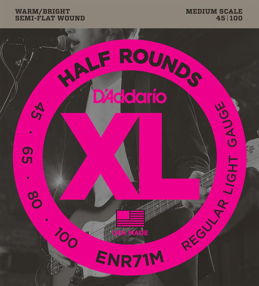 D'Addario ENR71M Half Round Bass Guitar Strings, Regular Light, 45-100, Medium Scale