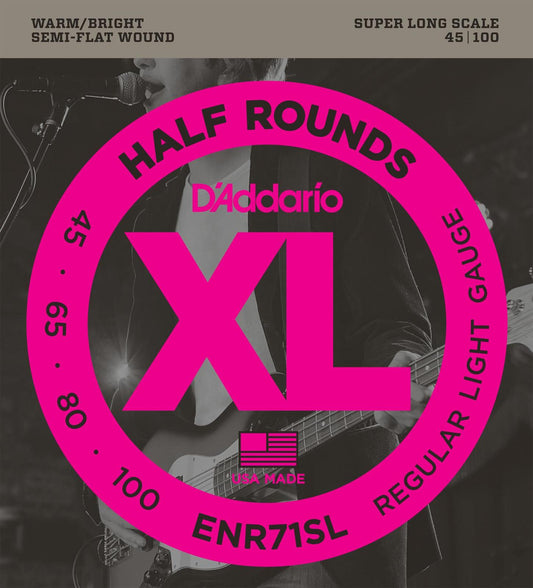 D'Addario ENR71SL Half Round Bass Guitar Strings, Regular Light, 45-100, Super Long Scale