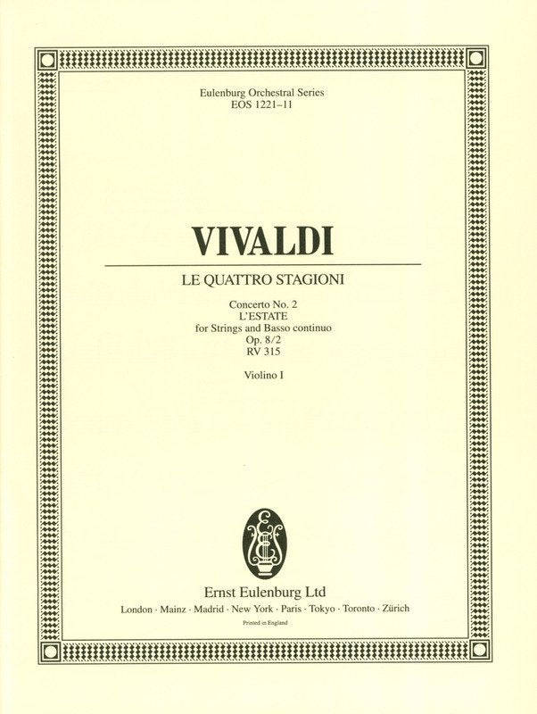 Vivaldi - Four Seasons Op 8/2 Rv 315 Summer Violin 1 Part (Eulenburg)