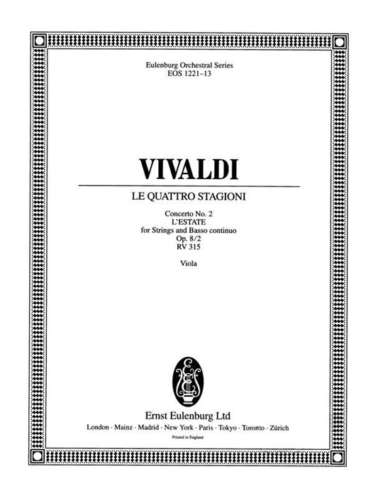 Vivaldi - Four Seasons Op 8/2 Rv 315 Summer Viola Part (Eulenburg)