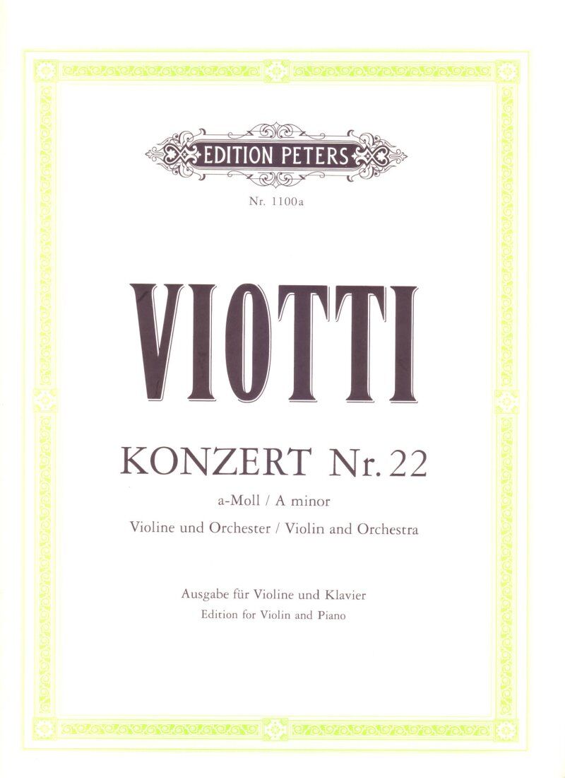 Viotti Concerto No 22 A Minor for Violin and Piano, Edition Peters, Advanced Level