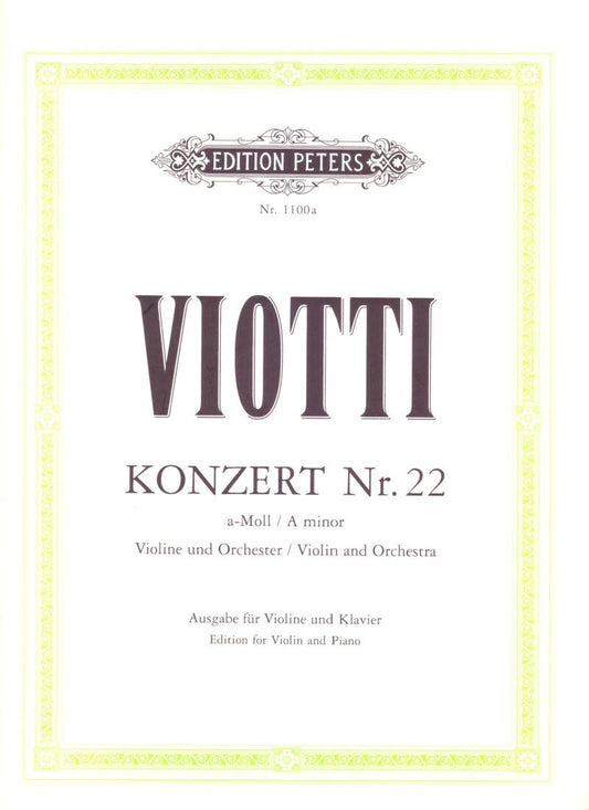 Viotti Concerto No 22 A Minor for Violin and Piano, Edition Peters, Advanced Level