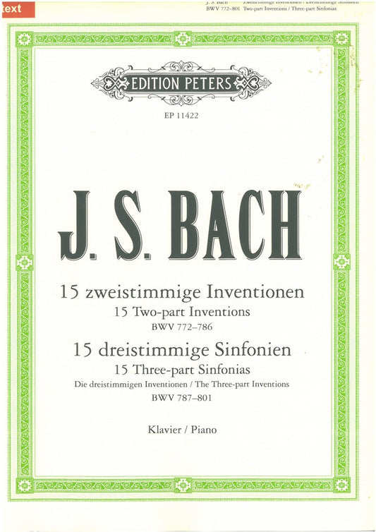 Bach: Inventions and Sinfonias — Piano (Edition Peters)
