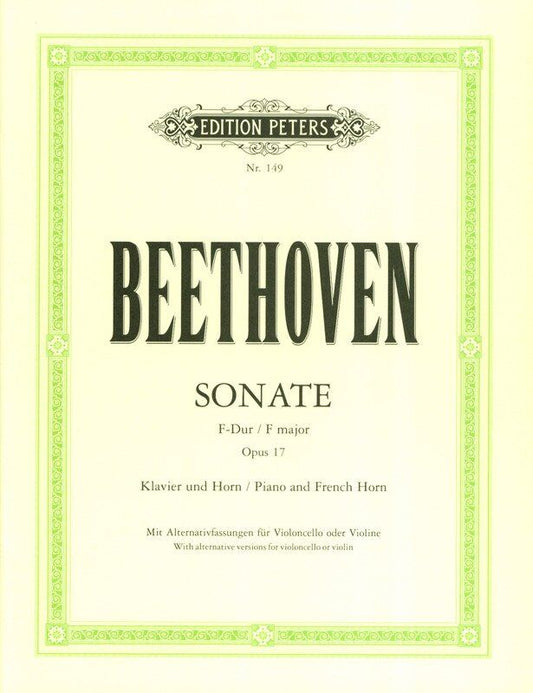 Beethoven - Horn Sonata Op. 17 for Cello or Violin and Piano, Edition Peters, 37 Pages